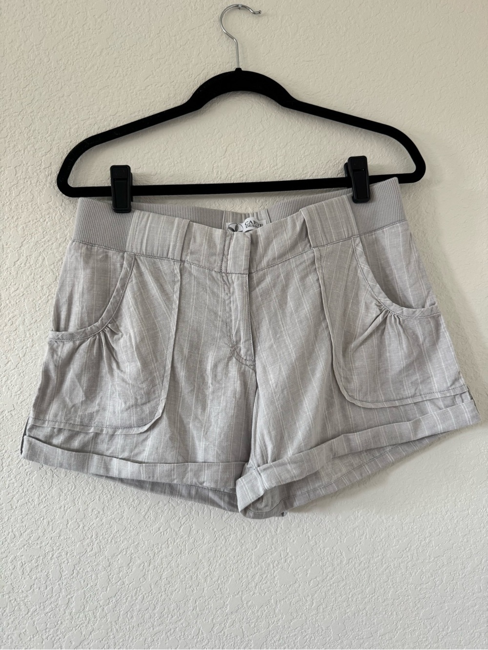 Carve Designs Gray Stripe Rolled Hem Cargo Shorts